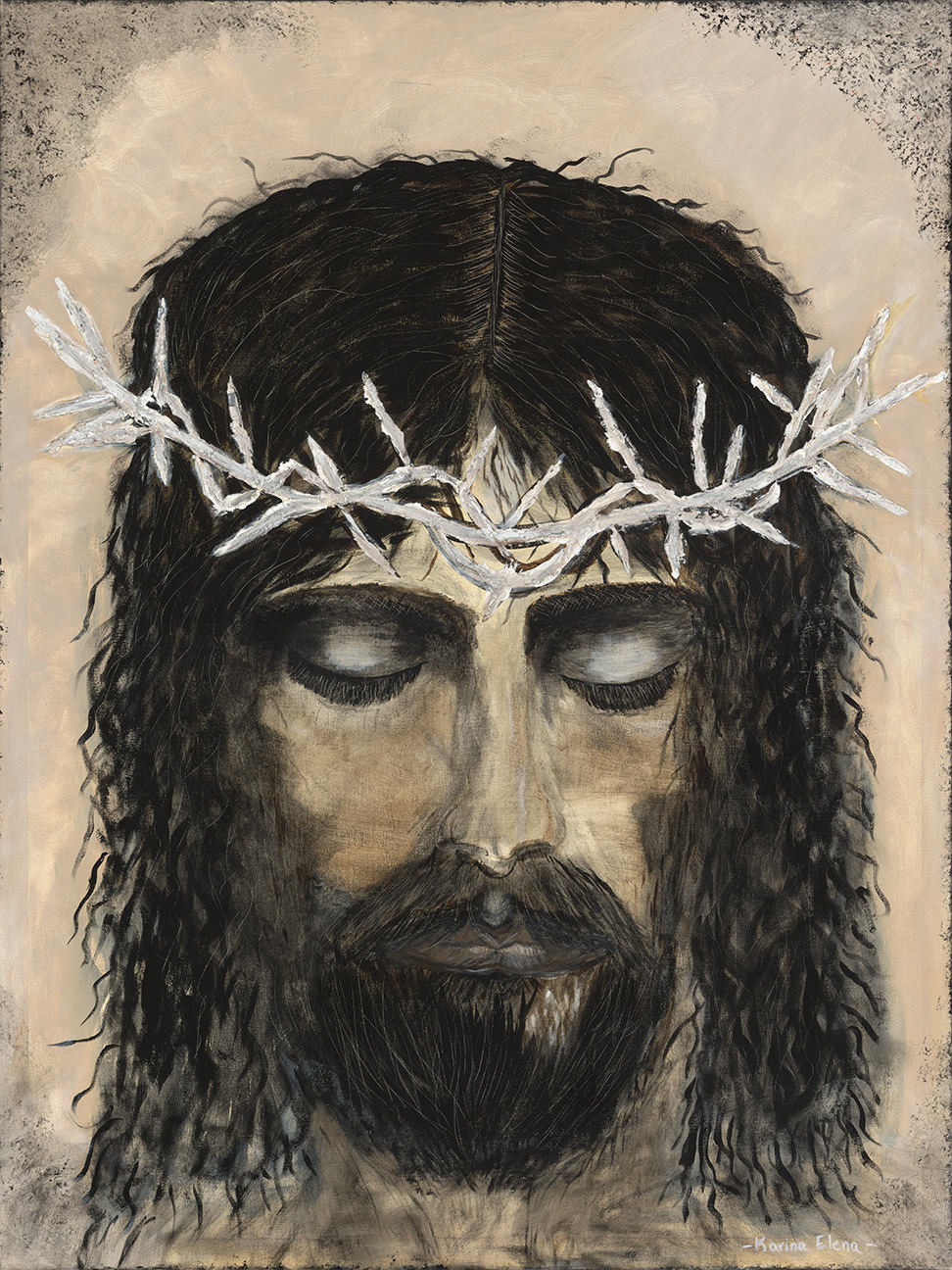 Crown of Thorns, 2026 — Acrylic, crackle medium and glow-in-the-dark acrylic on canvas